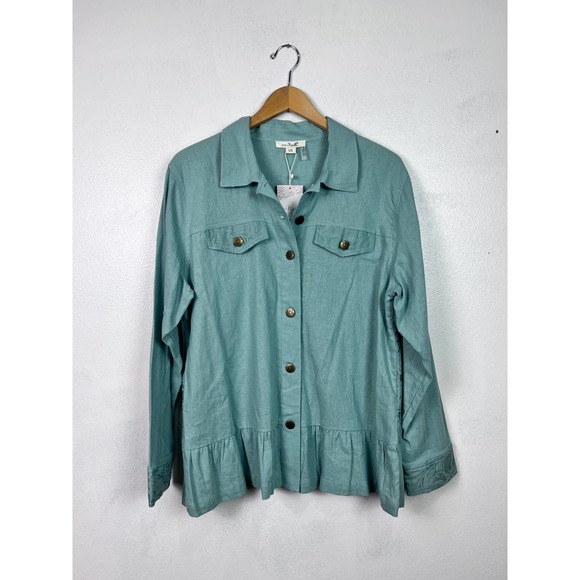 NWT Sea Green Simply Noelle Linen Blend Blouse size Large - Picture 1 of 9